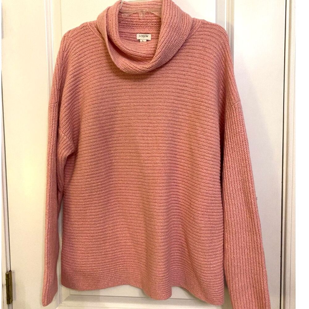 J.Crew Chunky Knit Cowl Neck Sweater – Size L – Pink Blush